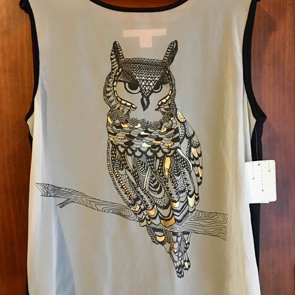 Rebellious One Gray Owl Graphic Blouse